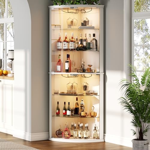 Loomie 70" Corner Bar Cabinet with LED Lights, 6-Tier Modern Wine Cabinet