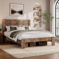 Full Size Farmhouse Wood Bed Frame with Panel Headboard, Brown