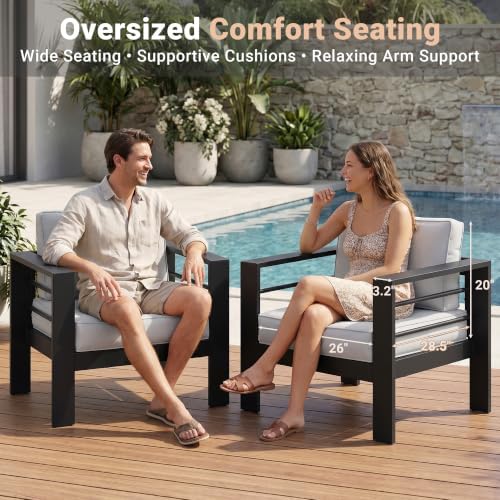Solaste 7-Seaters Aluminum Outdoor Patio Furniture Set, Patio Sectional with 5" Thick Cushion, Outdoor Furniture with Coffee Table, Patio Sofa for Porch, Backyard, Deck, Yard, Light Grey