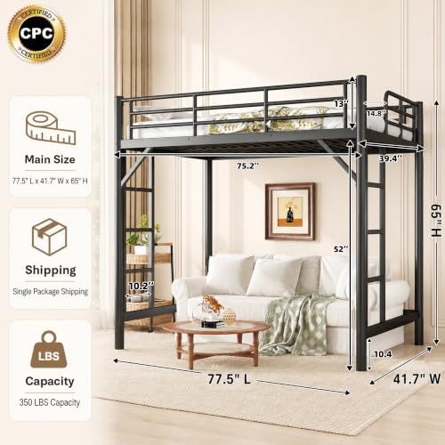 Bellemave Twin Loft Bed, Metal Round Pipe, Dual Ladders, Save Space, Black