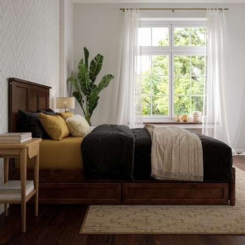 AFI, Felicity Full Platform Bed with Panel Footboard & Storage Drawers, Walnut
