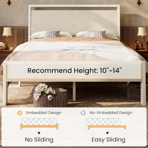 SHA CERLIN 14 Inch Full Metal Platform Bed Frame with Wooden Headboard and Footboard, No Box Spring Needed, Large Under Bed Storage, Heavy Duty Slats Support, White Washed Oak
