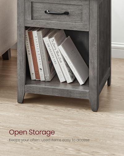 VASAGLE Farmhouse Nightstand with Charging Station, 1 Drawer