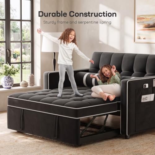 Marsail Futon Sleeper Sofa Bed, Convertible Pull Out Couch, Jet Black