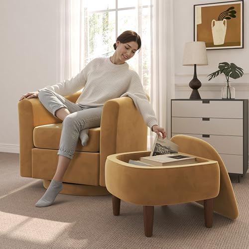 360° Swivel Accent Chair with Storage Ottoman Set of 2