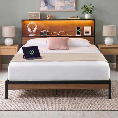 Zinus Kai Platform Bed Frame, RGB LED Lights, USB Charging Station, Queen