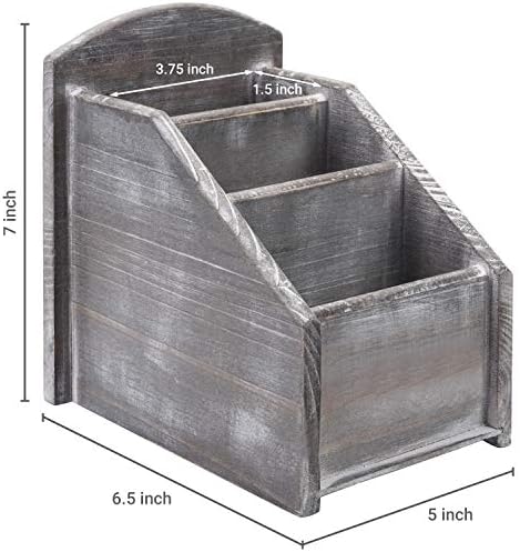 MyGift Graywashed Wood Remote Control Holder, 3-Compartment Organizer