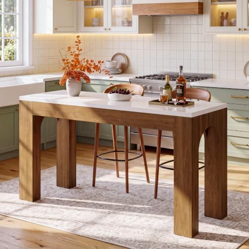 Tribesigns 63-Inch Bar Table, Long Counter Height Pub Table with Arched Leg, Farmhouse Rectangular Home Bar Coffee Unit for Dining Room, Bistro, Restaurant, White & Brown