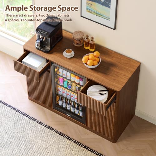 Coffee Bar with Mini Fridge Space,Liquor Wine Mini Bar Cabinet with Storage