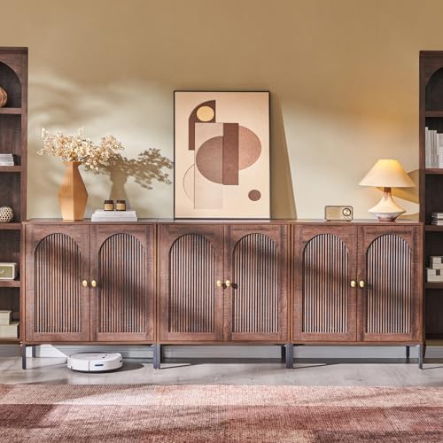 IFGET 92.63" W Modern Arched Sideboard Buffet Cabinet with Storage, Brown