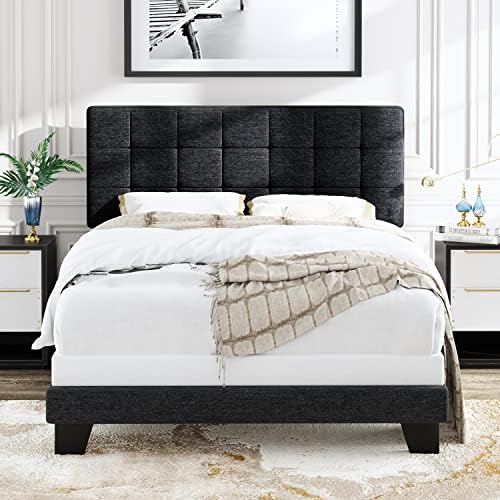 Allewie Full Size Panel Bed Frame Box Spring Needed Dark Grey
