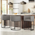 26" H Counter Height Bar Stools Set of 3, Modern Barrel Counter Stools with Backrest and Arms, Linen Fabric Upholstered Accent Barstools for Kitchen Island,Support 450 LBS (Gray)