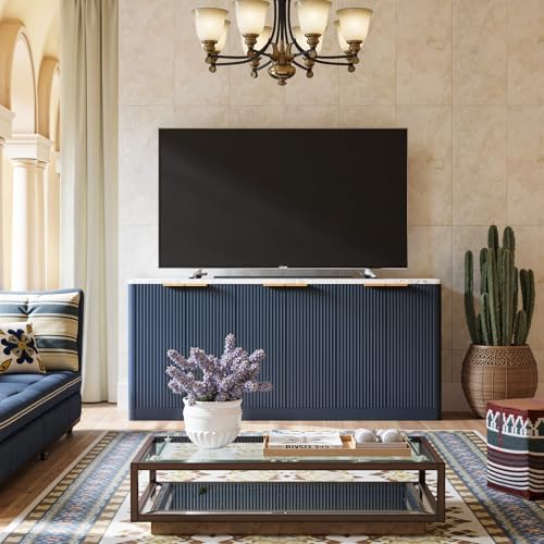 Evermagin 67" Fluted Blue Buffet Cabinet with Storage