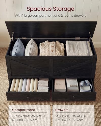 VASAGLE Storage Chest with 2 Fabric Drawers, 15.7 x 39.4 x 19.9 Inches