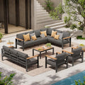 Aluminum Outdoor Patio Furniture Set, 11 Seats Patio Conversation Sets, Oversized Outdoor Sectional with Washable Thick Cushions & Coffee Table for Backyard, Garden and Poolside, Graphite