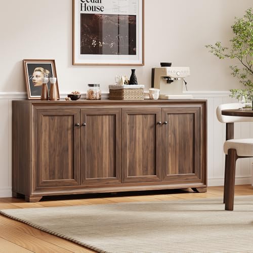 ONBRILL 60" Buffet Cabinet with Storage, 4 Doors & Adjustable Shelves Brown