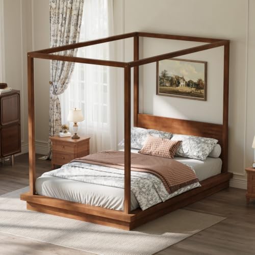 Queen Size Canopy Bed with Headboard (Brown)