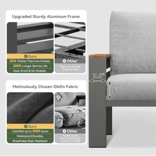 Aoxun Patio Furniture Set, Aluminum Outdoor Furniture with Oversized Seats