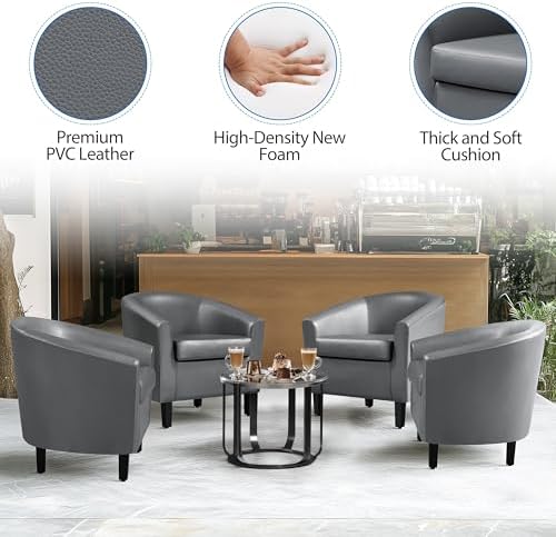 Yaheetech Accent Chairs, Faux Leather Barrel Armchairs, Gray