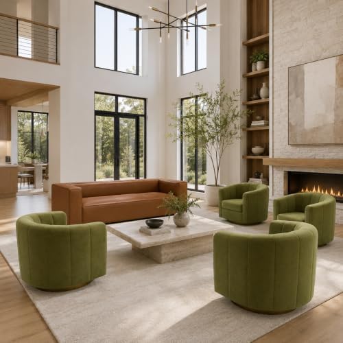 5-Piece Living Room Set, Genuine Leather Sofa + 4 Swivel Chairs