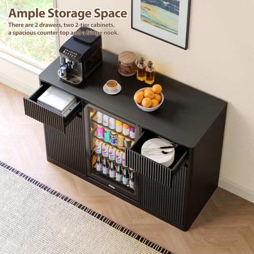 Coffee Bar with Mini Fridge Space,Liquor Wine Mini Bar Cabinet with Storage