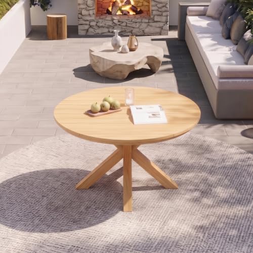 Merax 44.5 Inch Acacia Wood Round Outdoor Dining Table, Wood Finish