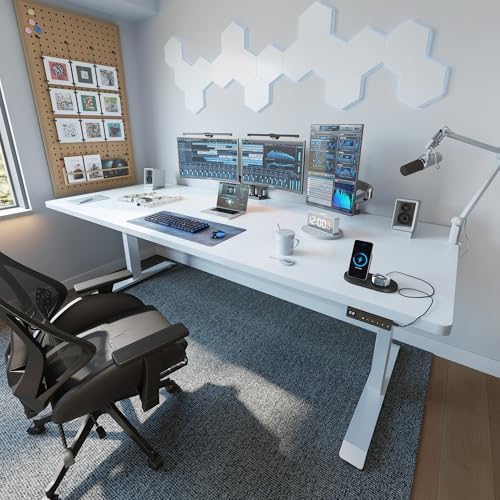 FEZIBO Standing Desk 71 × 37 Inch Electric Height Adjustable, White