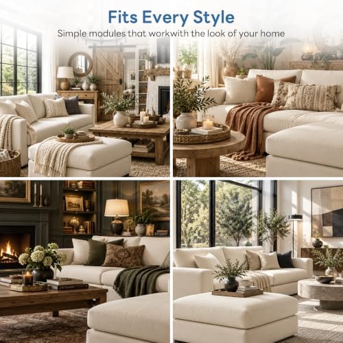 Iroomy Sectional Cloud Couch for Living Room, Spring Cushion Seating, L Shaped Convertible Modular Sofa with Ottoman, Beige