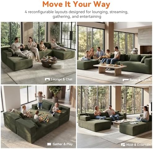 MONVANE 141" U-Shaped Modular Sectional Sofa, Green