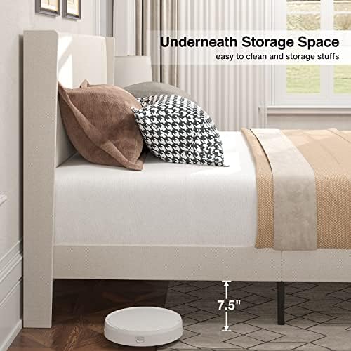 Gizoon Full Bed Frame with Wingback Headboard, Upholstered Platform Bed