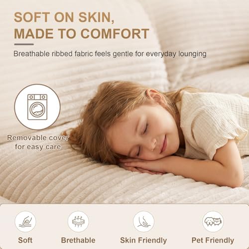 142" Upgraded Boneless Couch with Storage, Modular Sectional Couches for Living Room, Oversized Deep Seat 6-Seat U Shaped Cloud Sofa with Ottoman & Pillows,Corduroy,No Assembly(Beige)