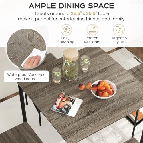 GIANTEX 5-Piece Dining Table Set W/Counter Height Table & 4 Bar Stools, Modern Kitchen Dining Set W/Footrest & Backrest, Space-Saving Dinette Set for Pub, Dining Room, Restaurant (Black Oak)