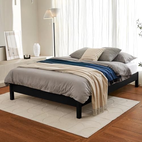 LIFEMENT King Bed Frame Signature Wood Platform, Noise Free, Under Bed Storage, No Box Spring Needed, Easy Assembly, Black
