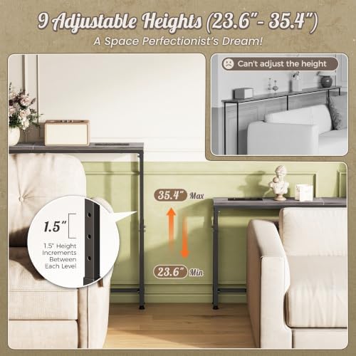 Huuger Narrow Console Table with Power Outlets & USB-C, Grey