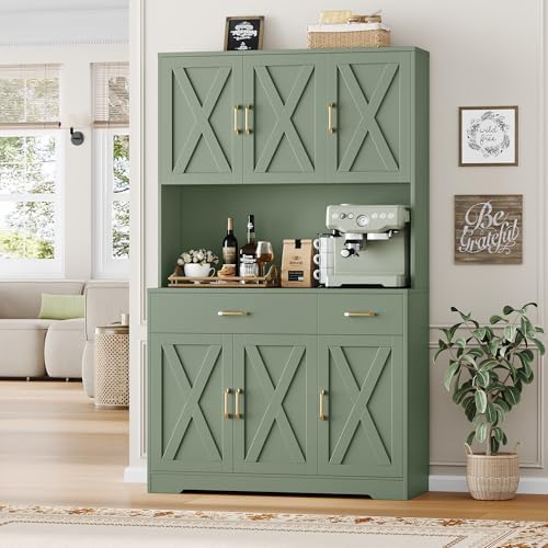 HOSTACK 71"H Kitchen Pantry Storage Cabinet, Farmhouse Hutch Cabinet, Green