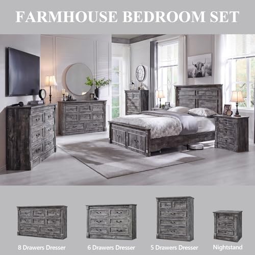 Aitjunz Farmhouse 47'' Wide 6 Drawer Dressers for Bedroom, Light Grey