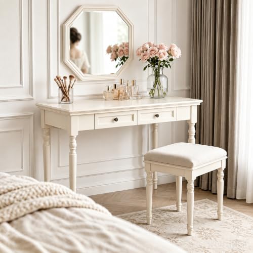 White Writing Desks with Drawers, 47" French Country Style