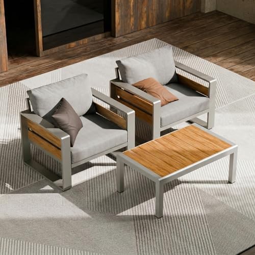 ZANDOR Aluminum Outdoor Patio Furniture-Armchair with Table,Sliver