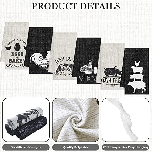 Redbaker 6 Pcs Farm Animal Kitchen Towels Farmhouse Funny Dish Towel