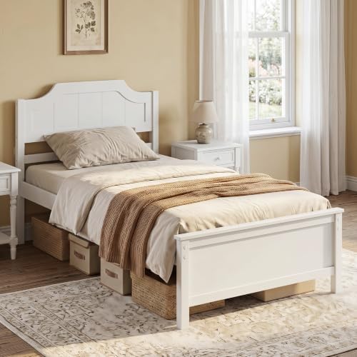 GIANTEX Twin Size Wooden Bed Frame with Headboard, Wood Slat Support
