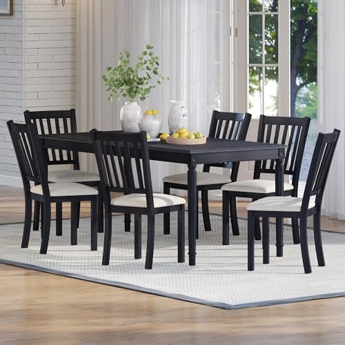 AMERLIFE 79" Farmhouse Solid Wood Dining Table with Roman Legs, Grey