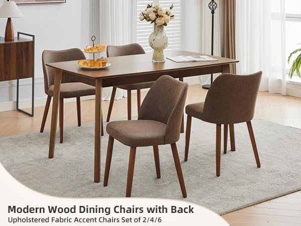 GarveeHome Leather Dining Chairs Set of 4 Upholstered PU Dining Chair with Wood Legs, Wing Backrest, Wooden Kitchen Chairs with Thick Cushions, Leveling Feet for Dining Room, Living Room, Taupe