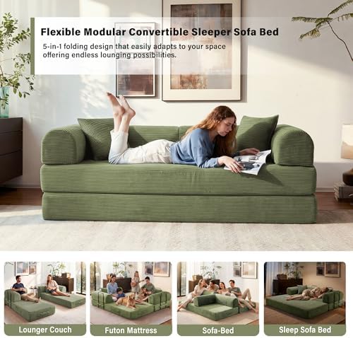 79" Convertible Sofa Bed, Boneless Sleeper Futon Couch for Living Room