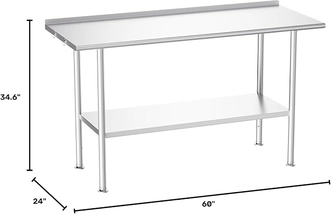 Atelicf NSF Stainless Steel Prep Table 24X60 inch with Backsplash