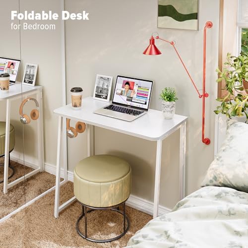 WOHOMO Folding Desk, 31.5" Foldable Computer Table for Small Spaces, White