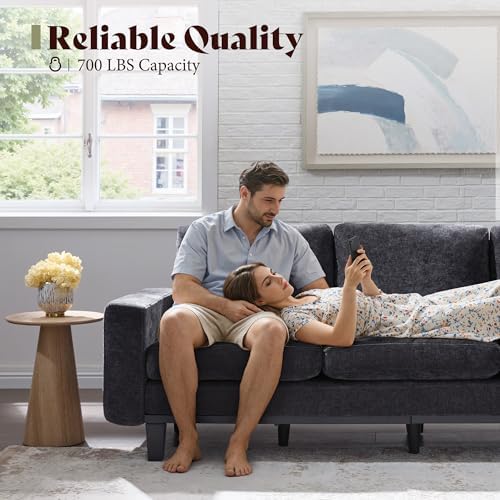 AMERLIFE 3 Seater Sofa, Deep Seat Couch with Metal Support, Chenille Gray