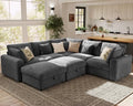 Ihanherry Oversized Cloud Sectional Couches for Living Room, Modular Sectional Sofa with Wide Deep Seat, Coner Couch with Throw Pillow and Storage Ottoman, Dark Grey