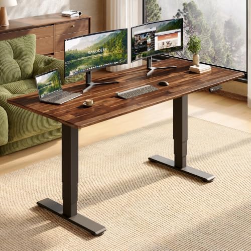 SANODESK Large Solid Wood Standing Desk Dual Motor 72"x29.9" Brown/Black