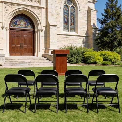 Folding Chairs 10 Pack, PU Leather Padded Folding Chairs for Outside and Indoor, Heavy Duty Portable Foldable Metal Commercial Seat for Home Office, Dorm, Party, Backyard, Lawn, Patio, Black