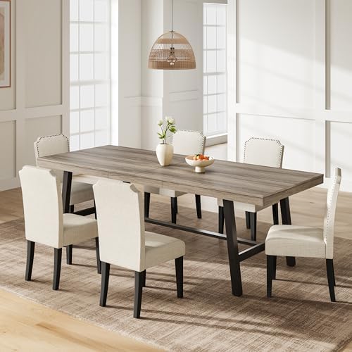 Garvee 87" Sturdy Dining Table, Wood Top Large Kitchen Table, Grey Walnut